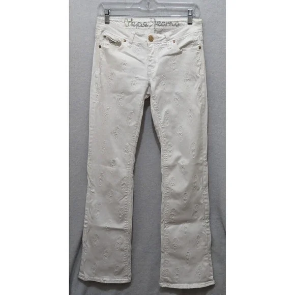 Pepe Jeans Womens Tag 28 Embroidered Pepe Throughout White 28/30 - Picture 1 of 16